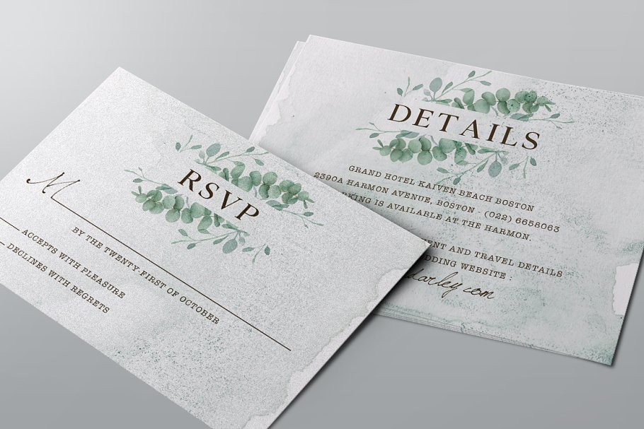 فایل لایه باز کارت دعوت عروسی Eucalyptus Wedding Invitation Suite - 6
