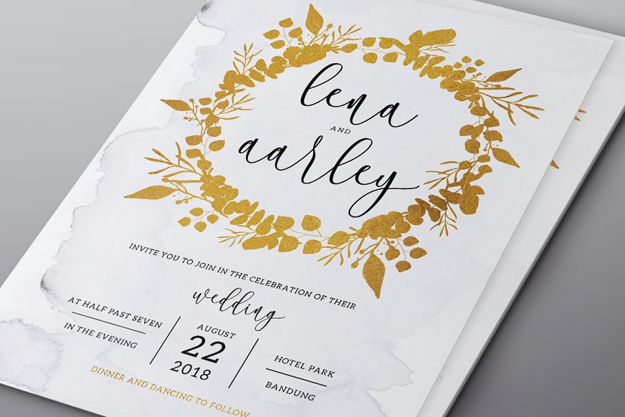 فایل لایه باز کارت دعوت عروسی Golden Foliage Wedding Invitation - 4
