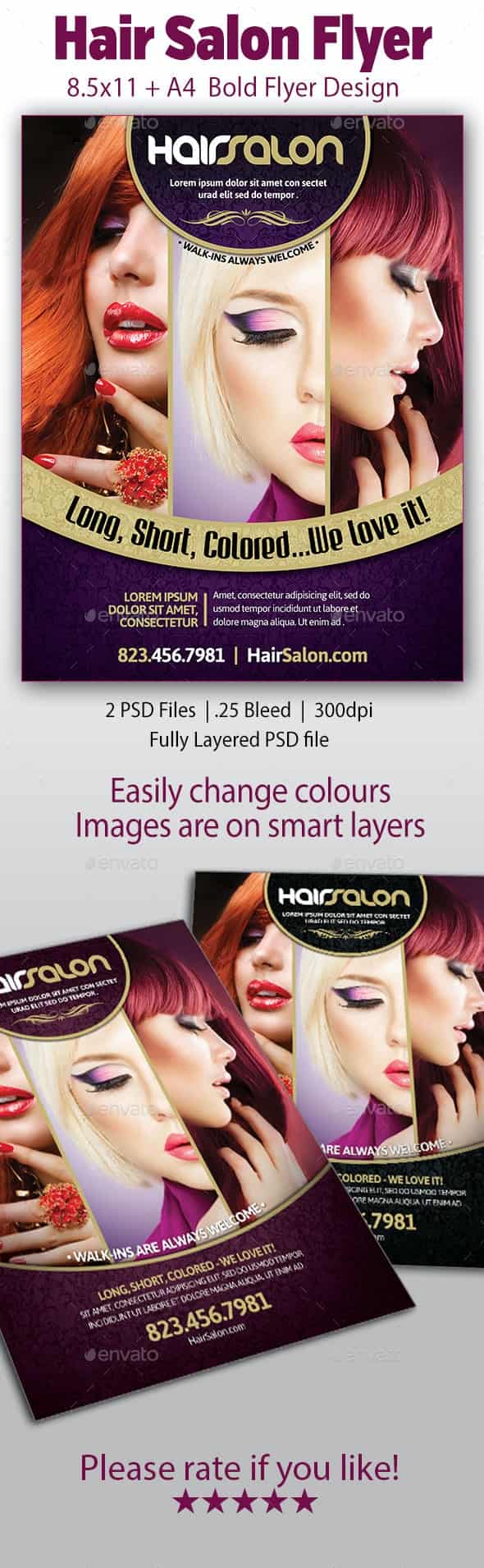 فایل لایه باز تراکت سالن زیبایی Hair Salon Flyer