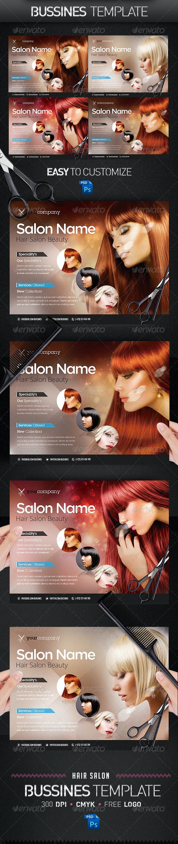 فایل لایه باز تراکت سالن زیبایی Hair Salon PRO Bussines Promotional Flyer