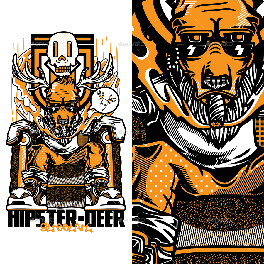 وکتور تیشرت Hipster-Deer T-Shirt Design