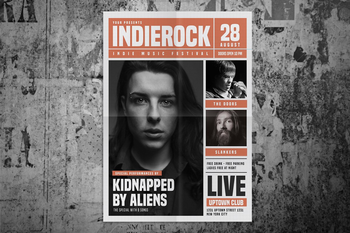 فایل لایه باز تراکت Indie Rock Newspaper Style Flyer - 8