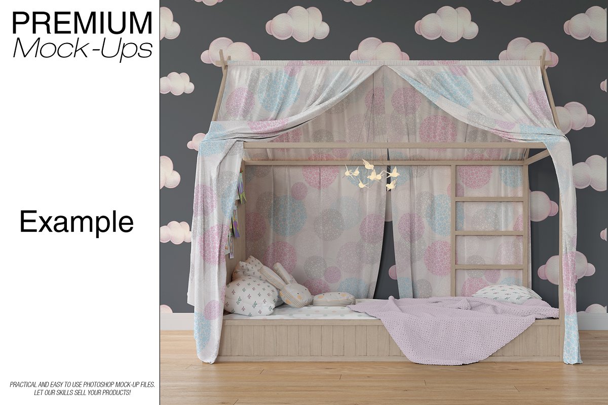Download موکاپ تخت خواب کودک - دانلود Kids Bedroom Mockup Set