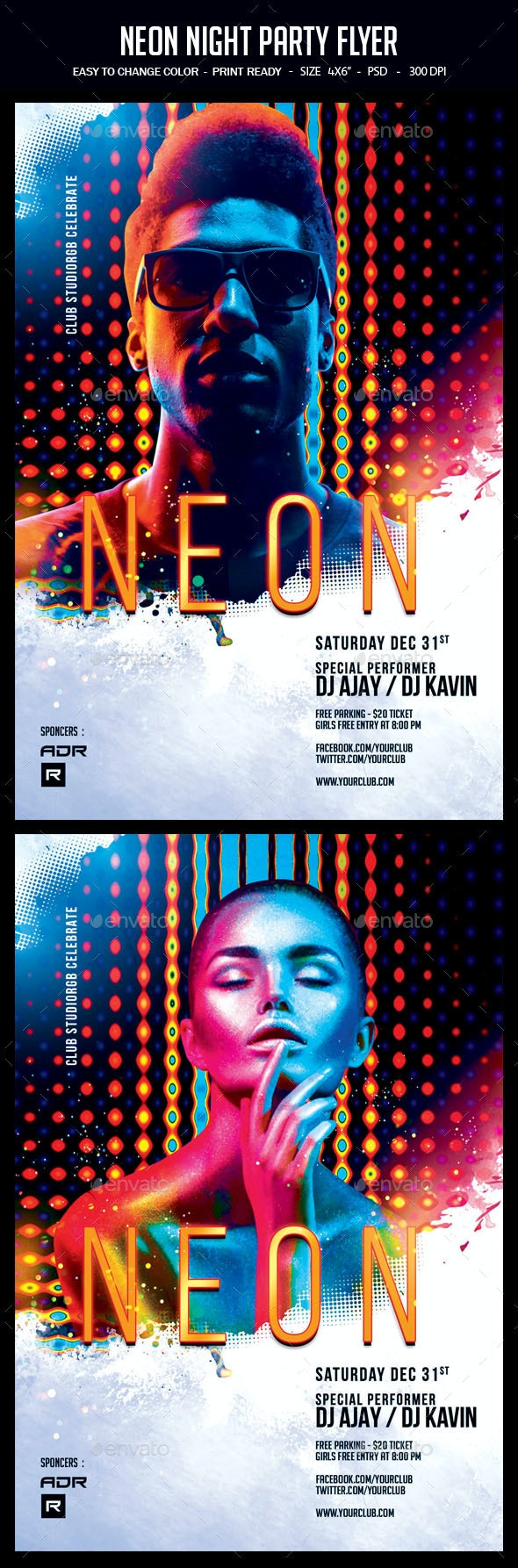 فایل لایه باز بنر Neon Night Party Flyer