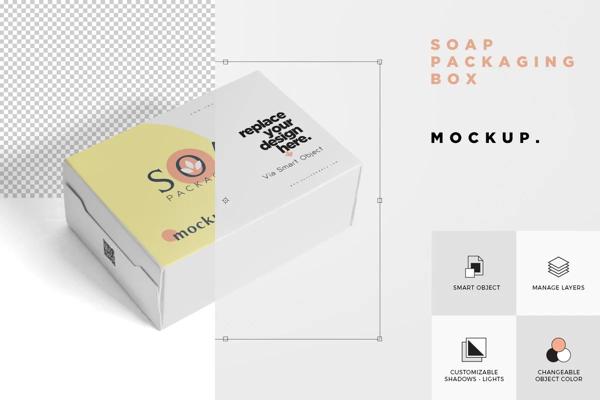 موکاپ جعبه صابون Packaging Box & Soap Mockup - 7