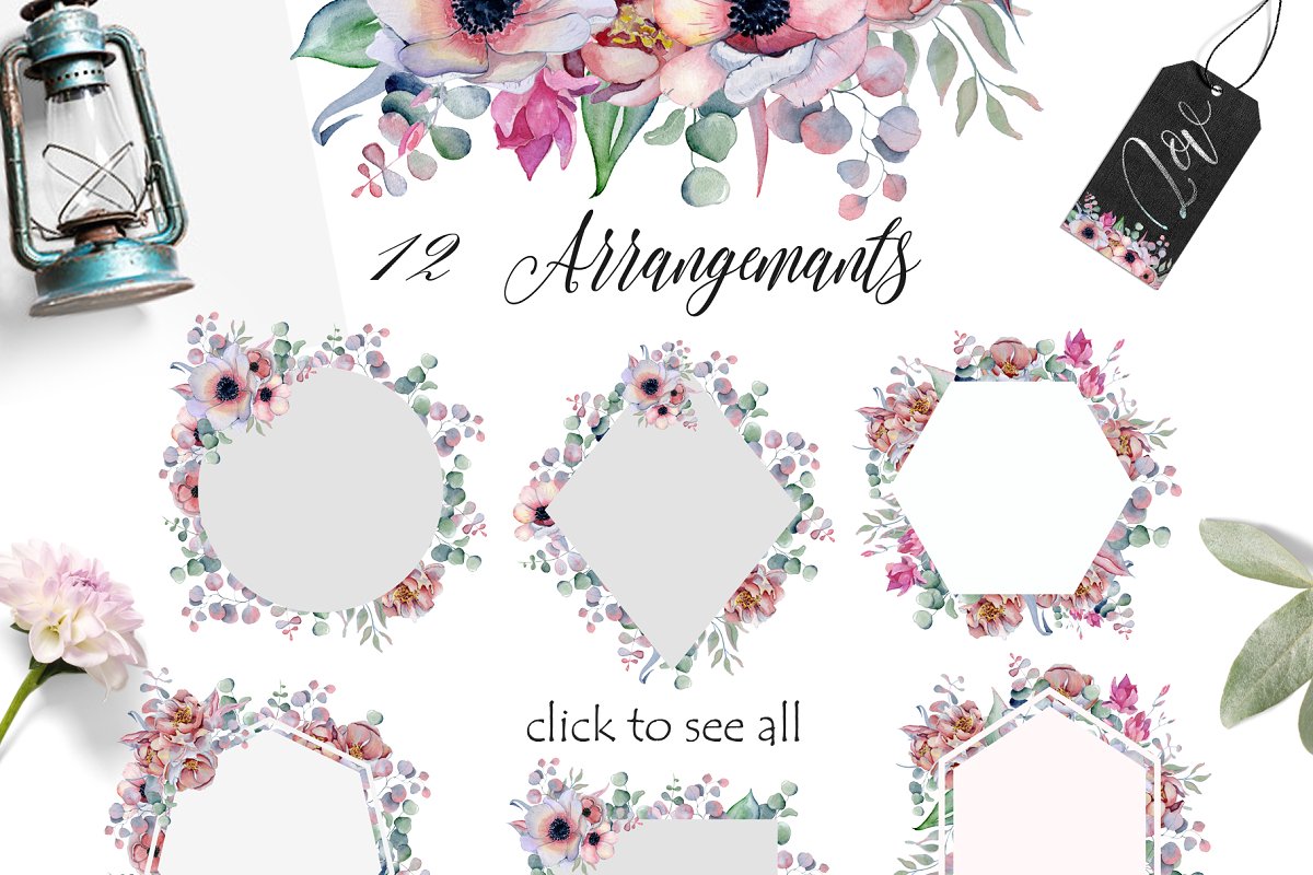 کلیپ آرت آبرنگی گل Panthers & Floral Watercolor set