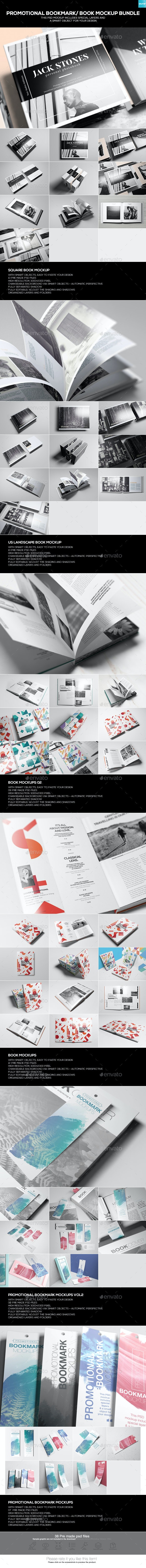 موکاپ کتاب Promotional Bookmark/ Book Mockup Bundle