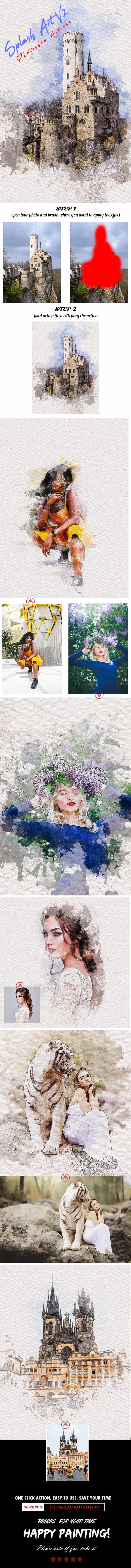 اکشن فتوشاپ نقاشی آبرنگ - Splash Art V2 Photoshop Actions - 2 اکشن فتوشاپ نقاشی آبرنگ Splash - 1