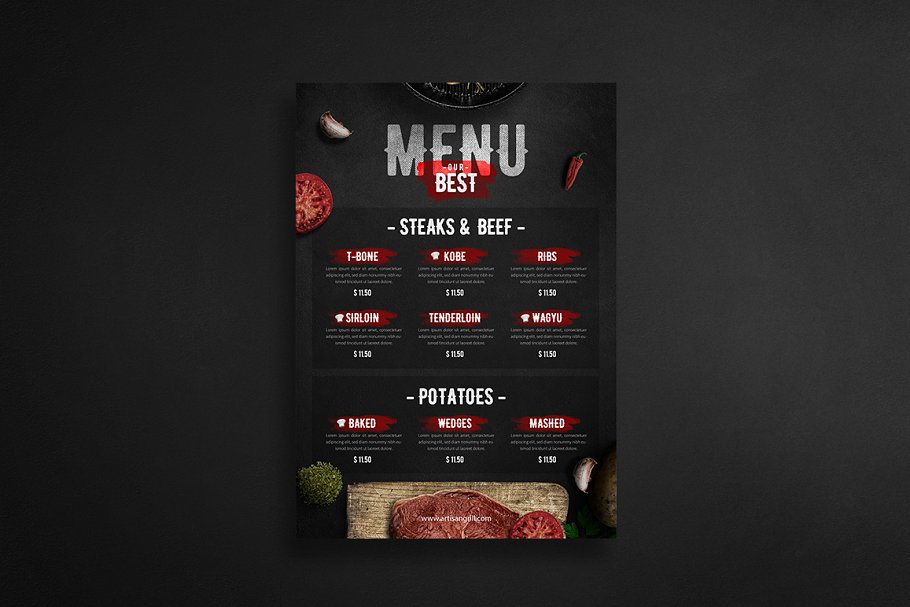 فایل لایه باز منو رستوران Steak Menu Flyer - 3
