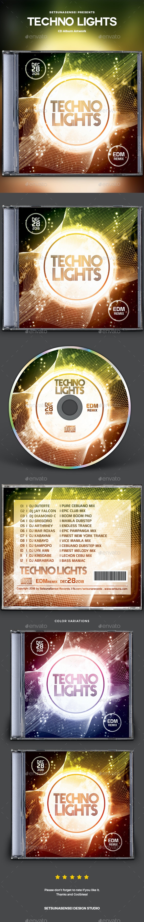 فایل لایه باز کاور سی دی Techno Lights CD Album Artwork
