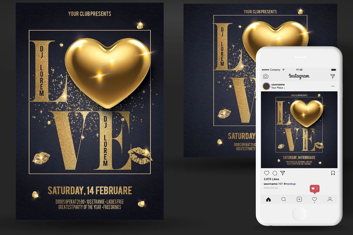 فایل لایه باز تراکت ولنتاین Valentines Day Party Flyer