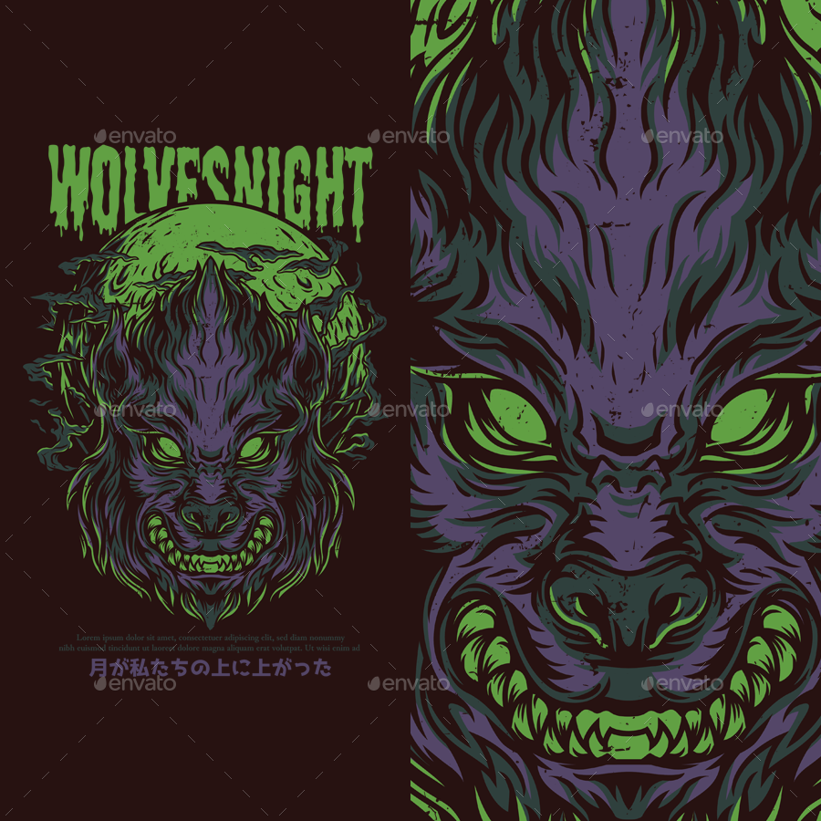 وکتور تیشرت Wolves Night T-Shirt Design
