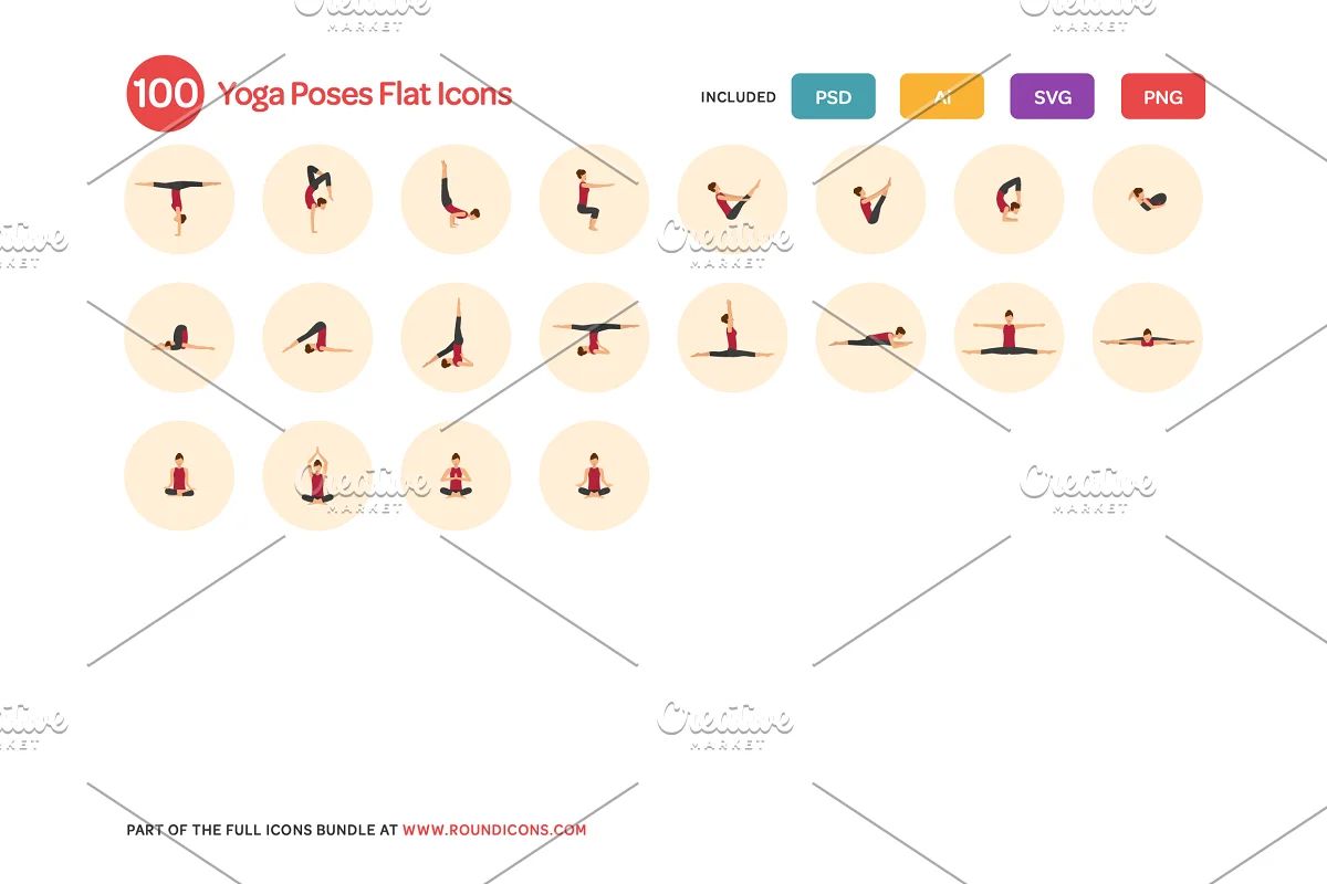 آیکون یوگا Yoga Poses Flat Icons Set - 8
