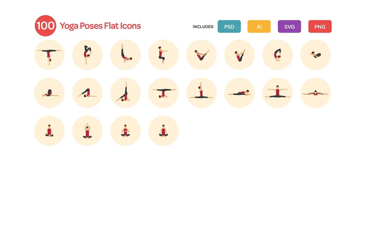 آیکون یوگا Yoga Poses Flat Icons Set - 10